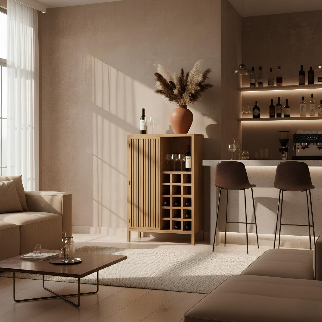 Armoire-Bar "Merrain" en chêne massif